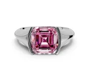 Tension Engagement Ring Setting for Fancy Pink Asscher Cut Center with Wide Tapered Band and Tension Head in White Gold