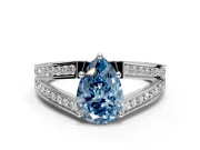 Split Shank Engagement Ring Setting for Fancy Blue Pear-Shaped Center with Pave Split Shank and Prong Head in Sterling Silver