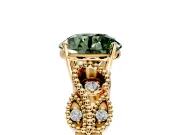 Leaf Engagement Ring Setting for Fancy Green Round Cut Center with Milgrain Accent Band and Prong Head in Yellow Gold