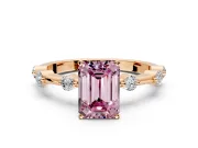 Solitaire Engagement Ring Setting for Fancy Pink Emerald Cut Center with Bezel Station Band and Prong Head in Rose Gold