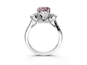 3 Stone Engagement Ring Setting for Fancy Pink Heart-Shaped Center with Crossover Basket, Pave Band and Prong Head in Sterling Silver