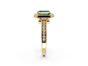 Halo Engagement Ring Setting for Fancy Green Asscher Cut Center with Outer Bezel Rim, Pave Band and Prong Head in Yellow Gold
