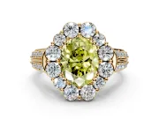 Large Accent Halo Engagement Ring Setting for Fancy Yellow Oval Center with Pave Split Shank and Prong Head in Yellow Gold