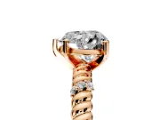 Rope Engagement Ring Setting for Heart-Shaped Center with Accent Shoulders and Prong Head in Rose Gold