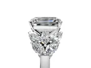 Leaf Cluster Engagement Ring Setting for Emerald Cut Center with Marquise Accents and Prong Head in White Gold
