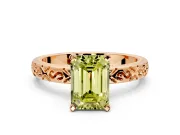 Solitaire Engagement Ring Setting for Fancy Yellow Emerald Cut Center with Scrollwork Band and Prong Head in Rose Gold