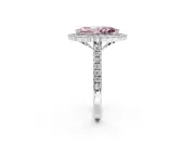 Milgrain Floral Halo Engagement Ring Setting for Fancy Pink Marquise Center with Pave Band and Prong Head in Platinum