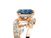 Solitaire Engagement Ring Setting for Fancy Blue Emerald Cut Center with Pave Bypass Twist Band and Prong Head in Rose Gold