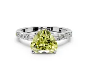 Baguette Engagement Ring Setting for Fancy Yellow Heart-Shaped Center with Alternating Bar-Set Band and Prong Head in White Gold