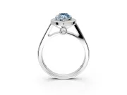 Halo Engagement Ring Setting for Fancy Blue Marquise Center with Outer Bezel Rim, Pave Band and Prong Head in Sterling Silver