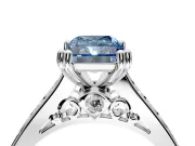 Solitaire Engagement Ring Setting for Fancy Blue Radiant Cut Center with Channel Band and Double Claw Prong Head in Platinum