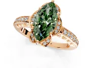 Floral Engagement Ring Setting for Fancy Green Marquise Center with Four Accent Clusters and Prong Head in Rose Gold