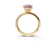 Solitaire Engagement Ring Setting for Fancy Pink Princess Cut Center with Milgrain X Pattern Band and Prong Head in Yellow Gold