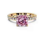 Solitaire Engagement Ring Setting for Fancy Pink Cushion Cut Center with Large Accents and Prong Head in Yellow Gold