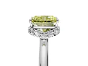 Hidden Halo Engagement Ring Setting for Fancy Yellow Radiant Cut Center with Plain Rounded Band and Prong Head in Platinum