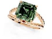 Halo Engagement Ring Setting for Fancy Green Asscher Cut Center with Rope Twist Split Shank and Prong Head in Rose Gold