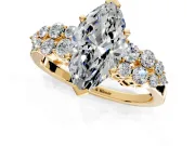 Cluster Engagement Ring Setting for Marquise Center with 2-Row Shoulder Clusters and Prong Head in Yellow Gold