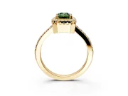 Halo Engagement Ring Setting for Fancy Green Emerald Cut Center with Inner Milgrain Border and Prong Head in Yellow Gold