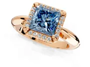 Halo Engagement Ring Setting for Fancy Blue Princess Cut Center with Tapered Plain Band and Prong Head in Rose Gold
