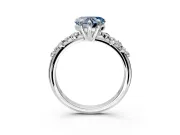 Solitaire Engagement Ring Setting for Fancy Blue Heart-Shaped Center with Trailing Leaf Accent Band and Prong Head in White Gold