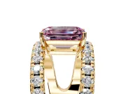 Solitaire Engagement Ring Setting for Fancy Pink Emerald Cut Center with Wide-Open Split Shank and Prong Head in Yellow Gold