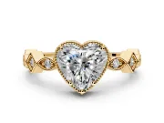 Milgrain Bezel Engagement Ring Setting for Heart-Shaped Center with Marquise Stations and Bezel Head in Yellow Gold