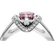 Solitaire Engagement Ring Setting for Fancy Pink Emerald Cut Center with Wide Band, Pave Collar and Prong Head in Sterling Silver