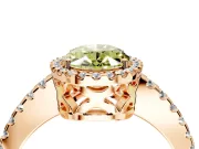 Accent Halo Engagement Ring Setting for Fancy Yellow Oval Center with Full-Length Pave Band and Prong Head in Rose Gold