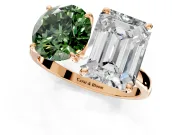 Fancy Green Round Cut and Emerald Cut Lab-Grown Diamond Toi et Moi Engagement Ring with Prong-Set Stones in Rose Gold