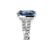 Solitaire Engagement Ring Setting for Fancy Blue Emerald Cut Center with Twisted Pave Split Shank and Prong Head in Sterling Silver