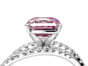 Solitaire Engagement Ring Setting for Fancy Pink Asscher Cut Center with Woven 3-Strand Pave Band and Prong Head in Platinum