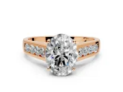 Solitaire Engagement Ring Setting for Oval Center with Cathedral Channel Band and Prong Head in Rose Gold