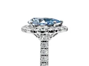 Halo Engagement Ring Setting for Fancy Blue Pear-Shaped Center with Raised Halo, Pave Band and Prong Head in Sterling Silver
