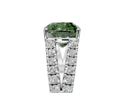 Solitaire Engagement Ring Setting for Fancy Green Cushion Cut Center with Pave Split Shank and Prong Head in Sterling Silver