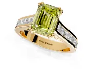 Solitaire Engagement Ring Setting for Fancy Yellow Emerald Cut Center with Channel Band and Double Claw Prong Head in Yellow Gold