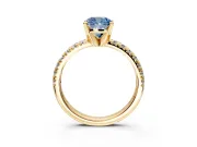 Solitaire Engagement Ring Setting for Fancy Blue Cushion Cut Center with Large Accents and Prong Head in Yellow Gold