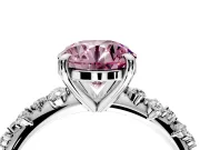 Solitaire Engagement Ring Setting for Fancy Pink Round Cut Center with Trailing Leaf Accent Band and Prong Head in Platinum