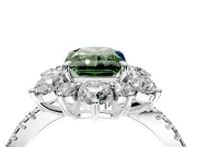 Floral Halo Engagement Ring Setting for Fancy Green Radiant Cut Center with Pave Accents and Prong Head in Sterling Silver