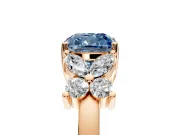 Floral Engagement Ring Setting for Fancy Blue Cushion Cut Center with Marquise Cluster Shoulders and Prong Head in Rose Gold