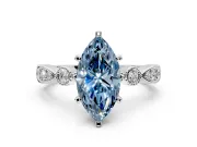 Solitaire Engagement Ring Setting for Fancy Blue Marquise Center with Milgrain Bezel Accents and Prong Head in Platinum