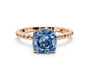 Solitaire Engagement Ring Setting for Fancy Blue Cushion Cut Center with Plain Twisted Rope Band and Prong Head in Rose Gold