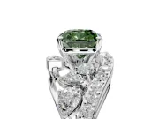 Halo Engagement Ring Setting for Fancy Green Cushion Cut Center with Marquise and Pave Bypass Band and Prong Head in White Gold