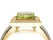 Milgrain Halo Engagement Ring Setting for Fancy Yellow Princess Cut Center with Three-Sided Pave Band and Prong Head in Yellow Gold