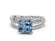 Solitaire Engagement Ring Setting for Fancy Blue Princess Cut Center with Woven 3-Strand Pave Band and Prong Head in Platinum