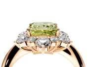 Small-Accent Cluster Halo Engagement Ring Setting for Fancy Yellow Princess Cut Center with Plain Band and Prong Head in Rose Gold
