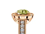 Milgrain Halo Engagement Ring Setting for Fancy Yellow Round Cut Center with Pave Band and Prong Head in Rose Gold