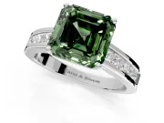 Solitaire Engagement Ring Setting for Fancy Green Asscher Cut Center with Princess Cut Channel Band and Prong Head in Sterling Silver