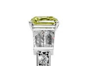 Channel-Set Engagement Ring Setting for Fancy Yellow Asscher Cut Center with Baguette Band and Prong Head in Platinum