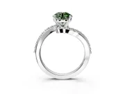 Solitaire Engagement Ring Setting for Fancy Green Round Cut Center with Pave Bypass Swirl Band and Prong Head in White Gold