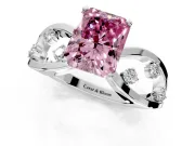 Solitaire Engagement Ring Setting for Fancy Pink Radiant Cut Center with Criss-Cross Accent Band and Prong Head in Platinum